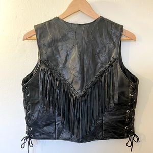 Vintage Leather Fringe Lace-up Vest